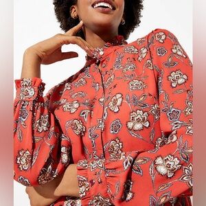 NWT Loft Floral Ruffle Trim ShirtDress Size 12